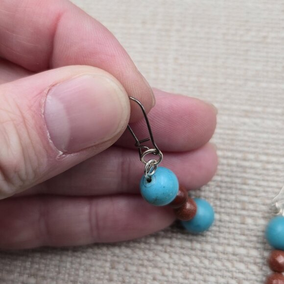 Silver Plated Howlite And Goldstone Dangle Earrings A6334 - Picture 3 of 5